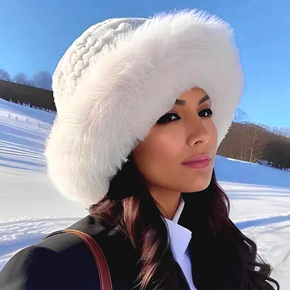 Winter White Faux Fur Thick Brim High Fashion Warm Designer Hat New With… - Picture 1 of 1